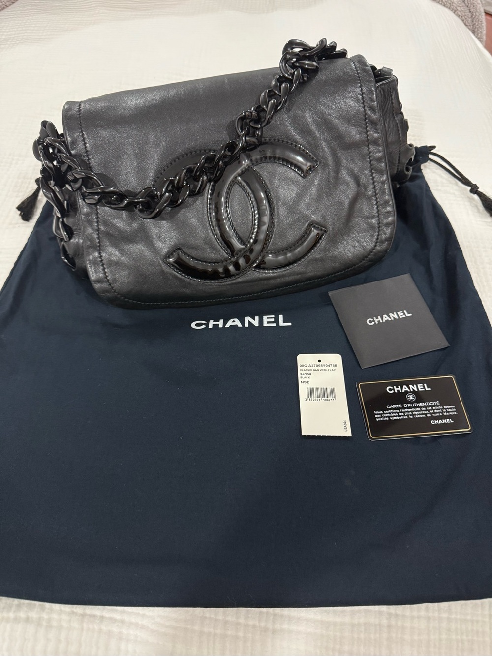 CHANEL Calfskin Modern Chain Rhodoid Flap shoulder bag